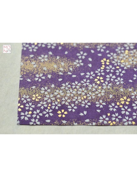 Chiyogami 041 fiori ciliegio oro su viola